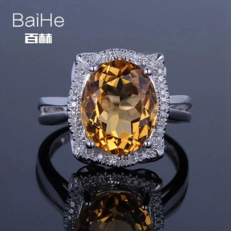 BAIHE Solid 14 K белое золото(AU585) 4.85CT Сертифицированный Овальный Безупречный настоящий цитрин свадебные женские модные ювелирные изделия кольцо