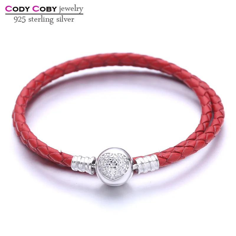 CODY COBY 925 Sterling Silver Heart Bracelet Double Red Leather Snake