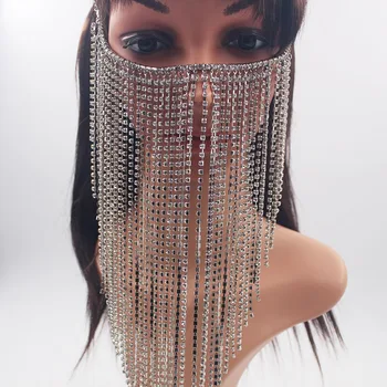 

BeUrSelf Facemask Chain Women Silver Gold Face Cover Tassel Rhinestone Head Chain Face Veil Harness Body Jewelry Headdress