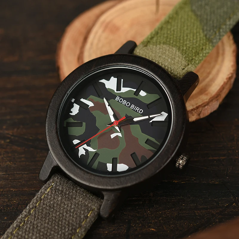 BOBO BIRD Green Army Men Quartz Watch Luxury Wood Wristwatches Timepiece Top Brand Best Gift relogio masculino In Wood Box L-R24