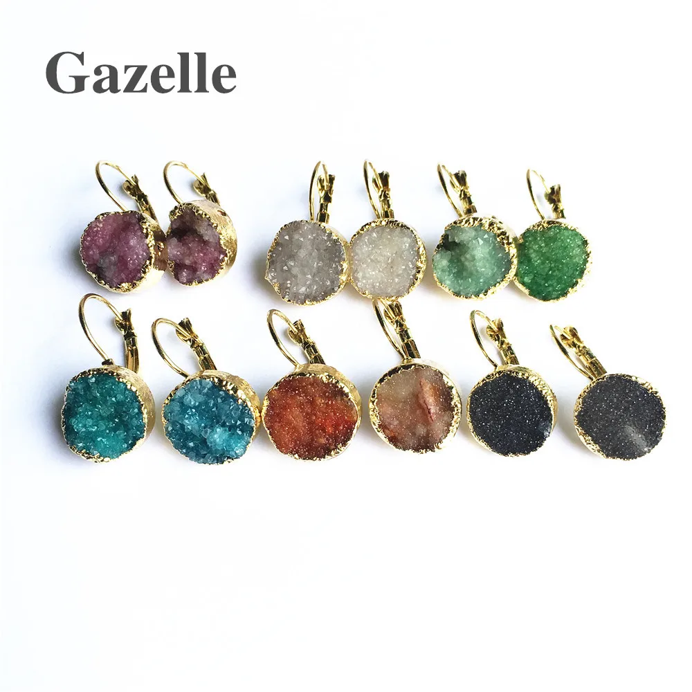 

Gazelle Fashion Women Natural Stone Earrings 2018 Mixed Color Crystal Cluster Gold Copper Druzys Earrings Wedding Party Gift