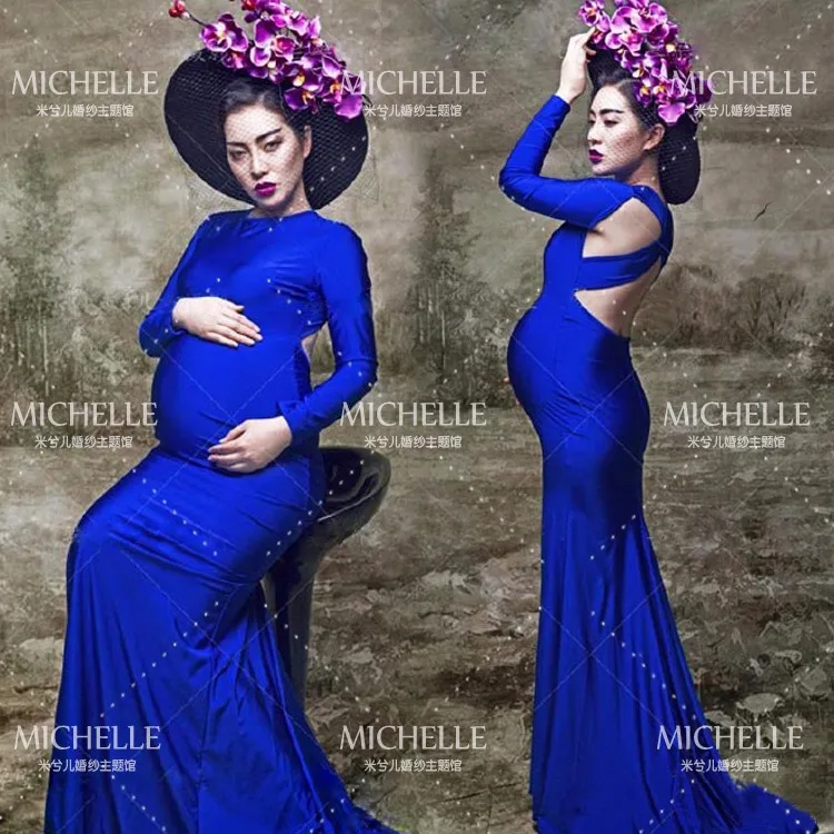 Голубое платье для беременных с эластичной спинкой на спине для беременных; Платье для фотосессии; подарок для малышей; одежда для студии; размер L