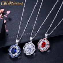 CWWZircons блестящий синий красный белый кубический цирконий подвеска в виде хрустальной капли ожерелье для женщин модные аксессуары ювелирные изделия подарок CP043