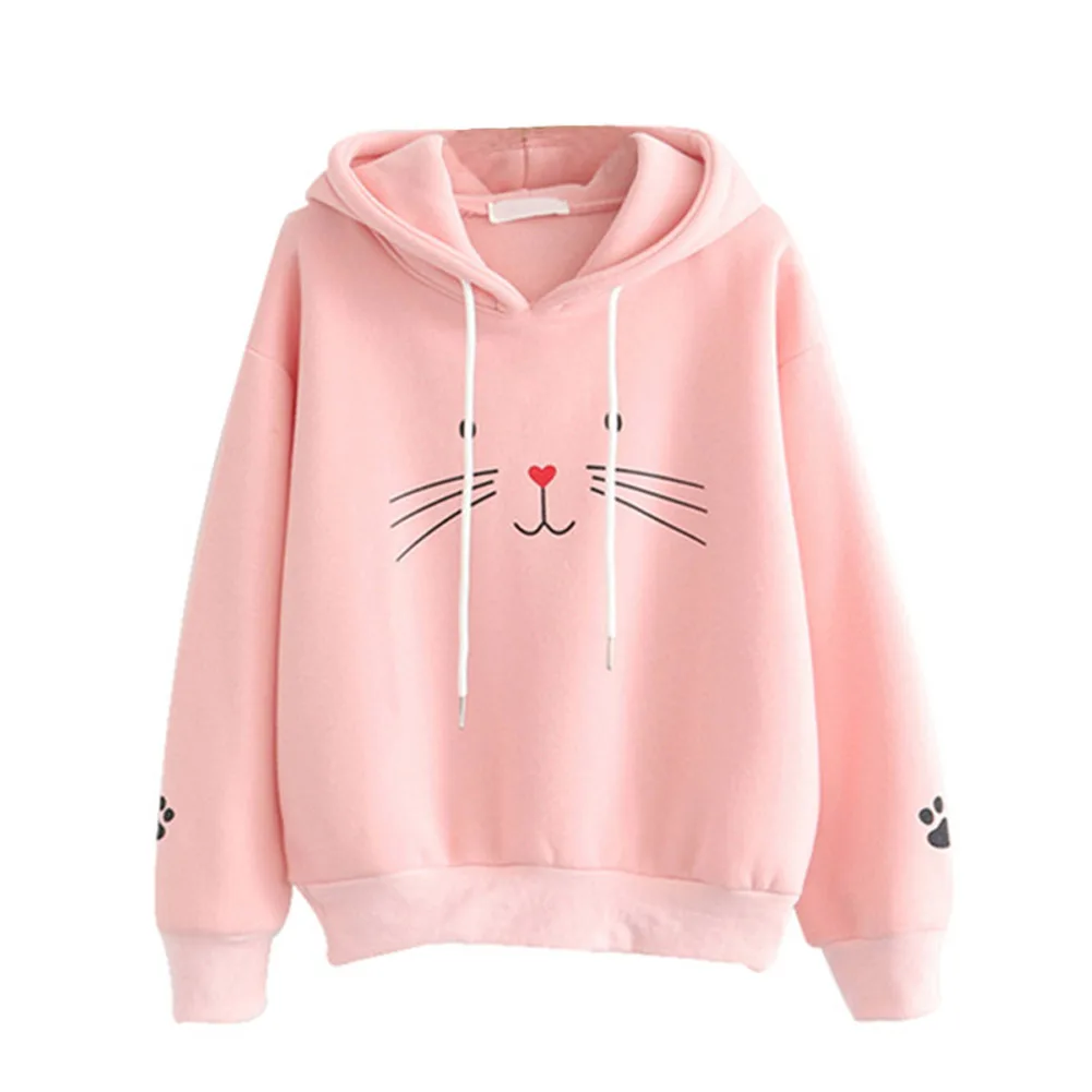  Women Hoodies Long Sleeve Pattern Printed Strappy Girls Pullover Tops Sweatshirts -MX8