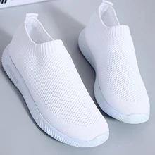 Women White Sneakers Female knitted Vulcanized Shoes Casual Slip On Flats Ladies Sock Shoes Trainers Summer Tenis Feminino 2019