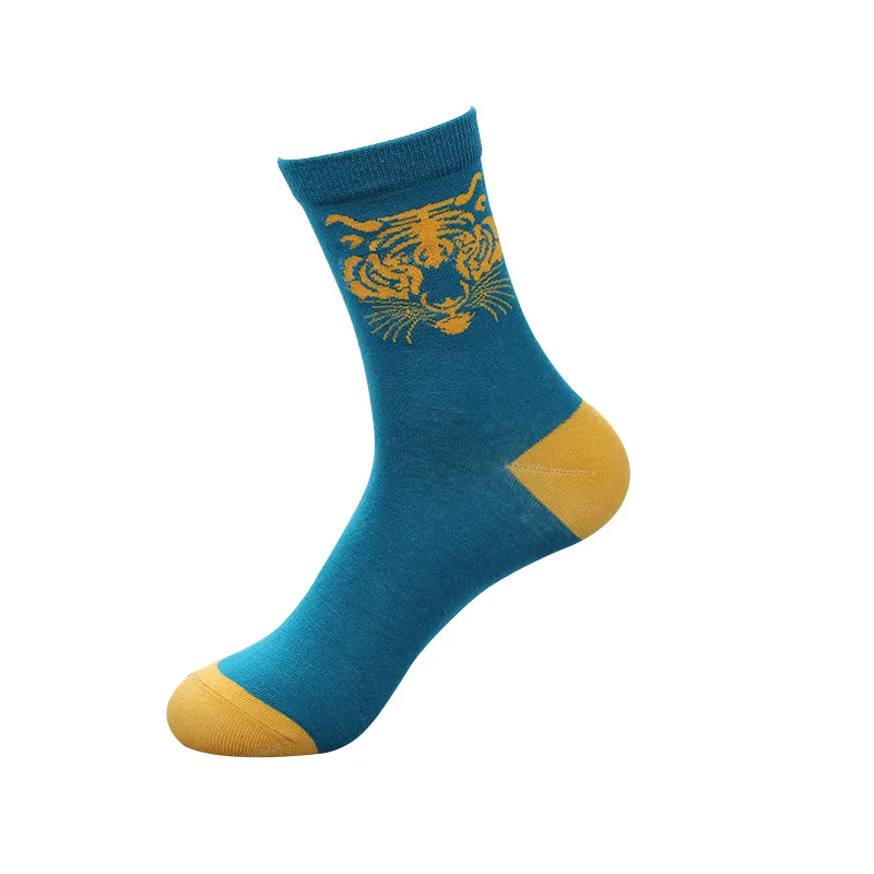115 Pairs Tiger Printed Cotton Men Middle Socks Trendy Creative Mixed Color Socks Warm Socks Casual Anti-Bacterial Deodorant Breatheable -  - 