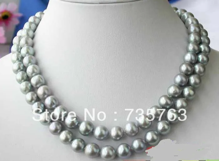

xiuli 00662 2row 11mm GRAY ROUND FRESHWATER CULTURED PEARL NECKLACE