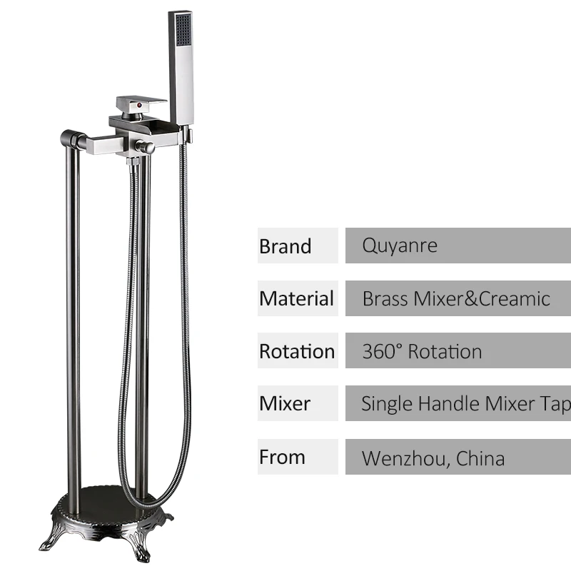 Quyanre черный никель для ванной напольный кран Водопад Носик Смеситель кран Torneira Ванная комната смеситель для душа смеситель для ванны душ