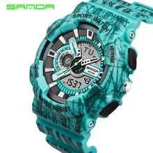 2016 de Cuarzo Reloj Hombre Dual Time Digital Camo Hombre Deportes relojes Hombres SANDA S Choque Reloj Hombre Militar Del Ejército LED relojes de pulsera