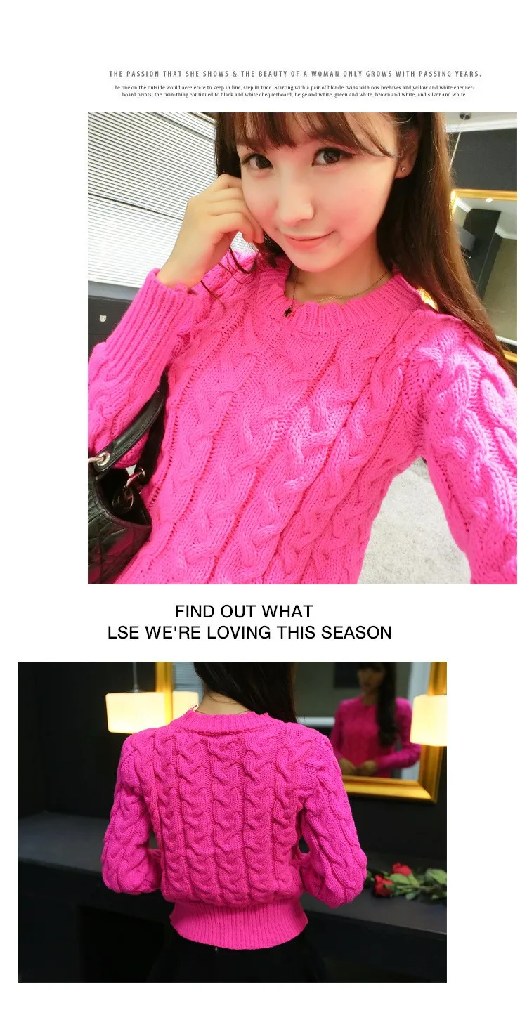 Retro Style Thick Line O-Neck Pullover Short Sweater Women Girl Spring 2016 (7)