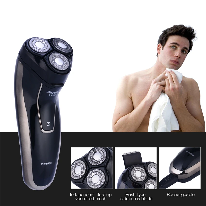 

Riwa Rechargeable Triple Independent Blade Rotary Shaver Razor for Men Beard Shaving Beard Hair Trimer Mustache Hair Removal