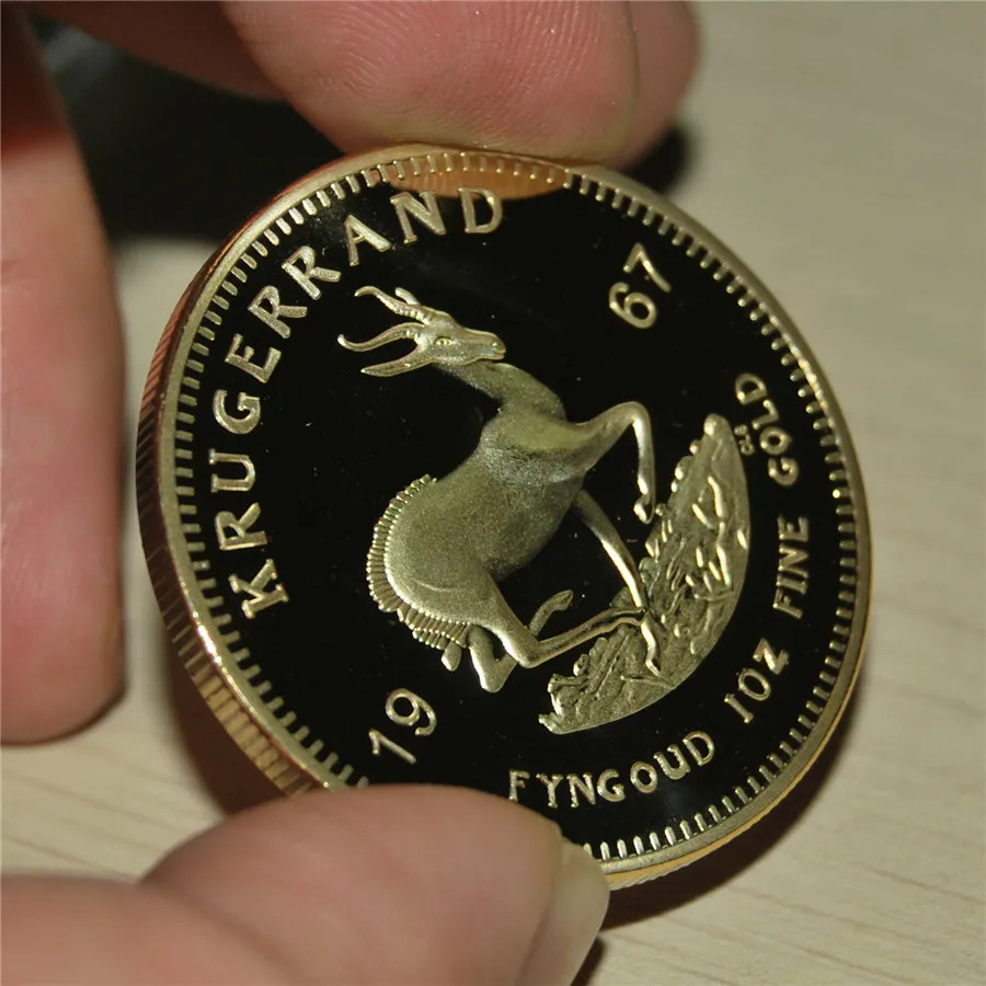 1967 Южная Африка Золотой Крюгерранд Монета с покрытыем цвета чистого 24 каратного золота доказательство Золотая монета без копией транспортной накладной или Реплика, украшения, Изделия из металла, подарки