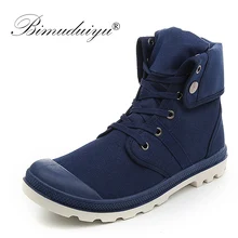 BIMUDUIYU; сезон осень-зима; мужские парусиновые ботинки в армейском стиле; модные высокие военные ботильоны; Нескользящая дышащая парусиновая обувь
