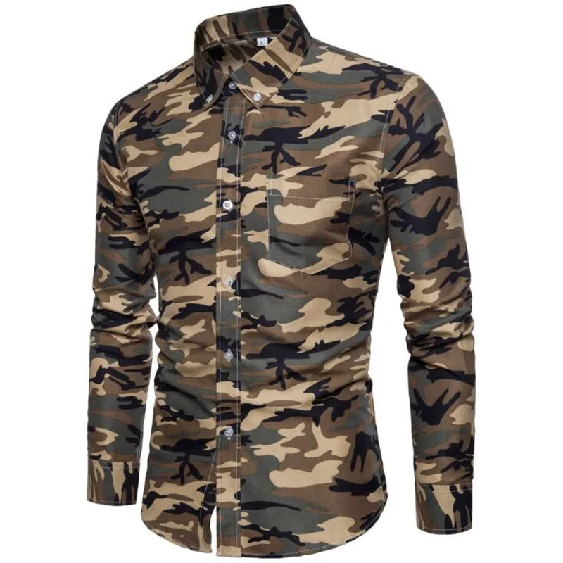 

Shirt large size S-XXXL men's newlong-sleeved fashion personality camouflage eight-color button collar Slim casual top shirt