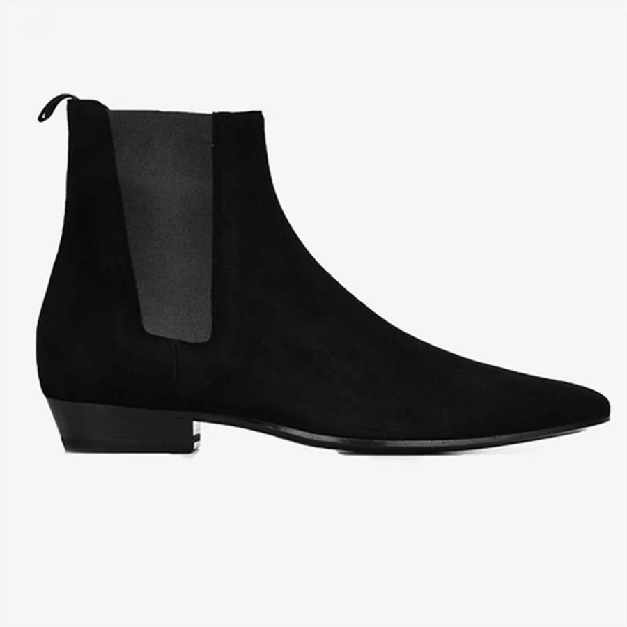 2018 новый острый носок тонкие узкие ботинки из замши красивый Клин слипоны в сдержанном стиле Для мужчин Роскошные сапоги
