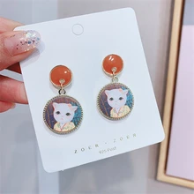 Горячая Распродажа корейские модные милые симпатичные серьги-гвоздики масло с изображением кота серьги-гвоздики с рисунком для женщин ювелирные изделия оптом