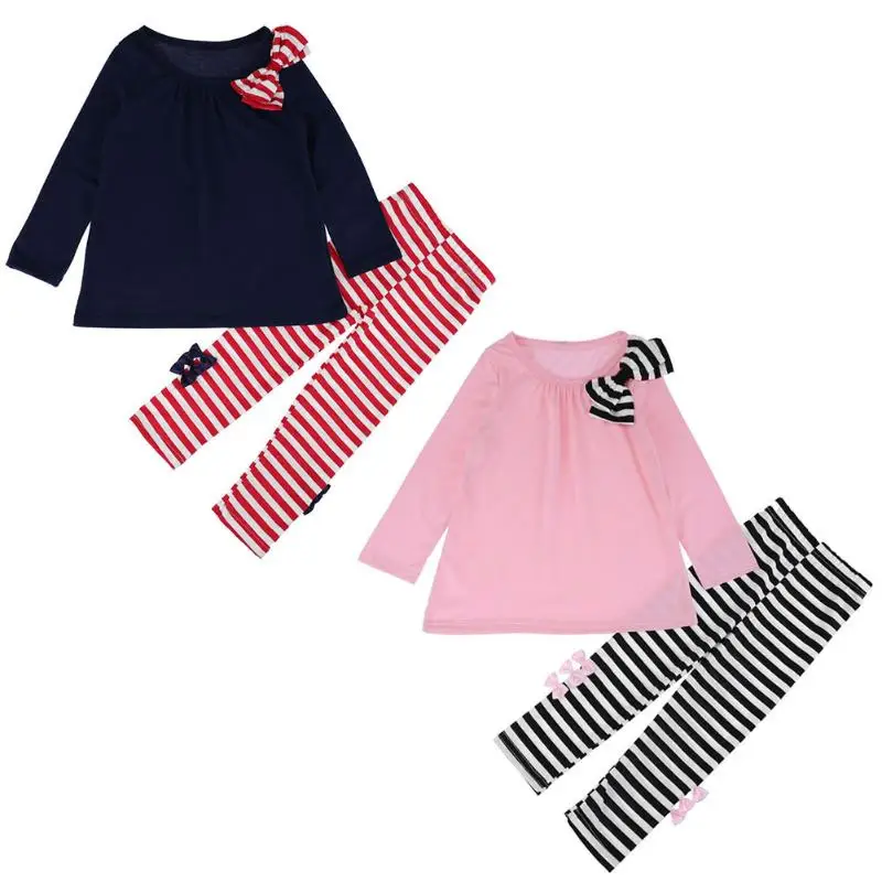 

Cotton Boutique Toddler Girls Clothing Set Spring Korean Style Children Girls Bowknot Long T-shirt + Leggings Pants Bottoms Set