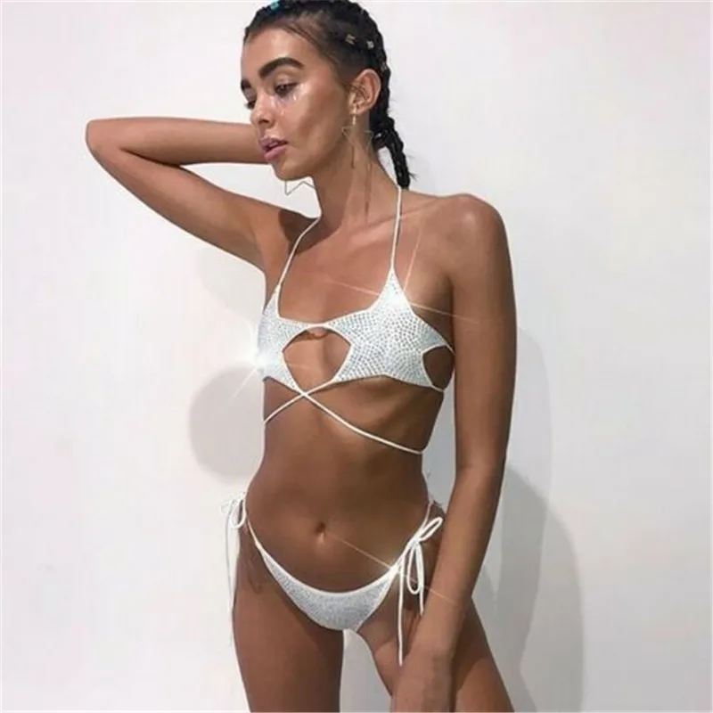 

2019 Bandage Women's Summer Swimwear Sexy Bandage Star Sequins Swimsuit Beach Bikini Bathing Beachwear