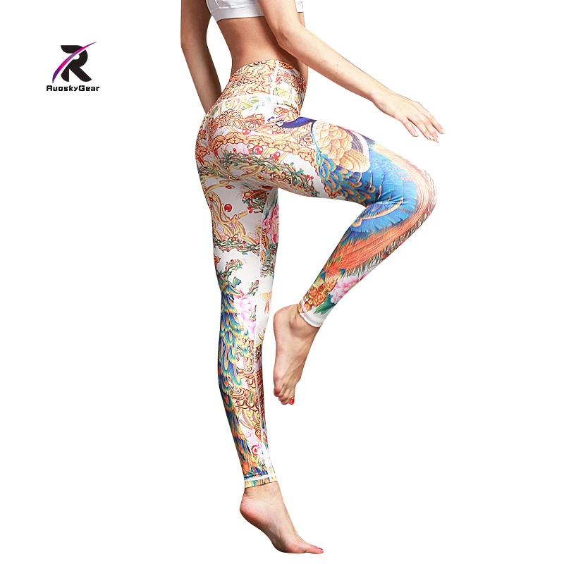 Women Yoga Printed Leggings and Capris Running Compression Tight Female Workout Pants Elastic Sport Fitness Gym Stretch Trousers