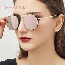 Винтажные очки shauna, женские круглые солнцезащитные очки в стиле стимпанк, мужские откидные зеркальные линзы с отделяемыми линзами/прозрачные линзы, ретро очки