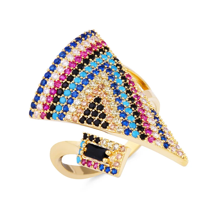 Flala, качественное турецкое Золотое кольцо с камнями AAA CZ, геометрическое треугольное кольцо с открытой регулировкой, женское этническое ювелирное изделие, подарок rige80 - Цвет основного камня: Gold