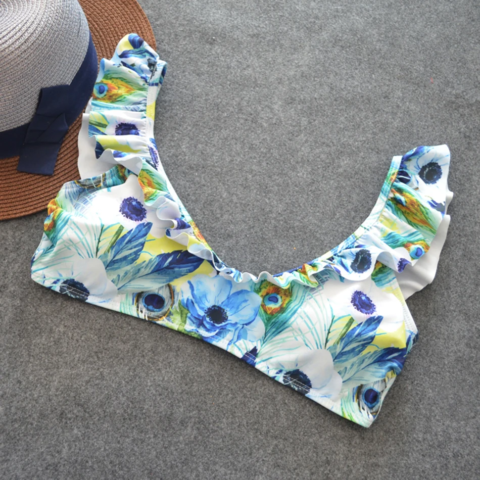 666 OM 2018 New Style Sexy Ruffle Floral Print Lace One Piece Swimsuit Women Bathing Suit Brazilian Swimwear Monokini Beach Wear