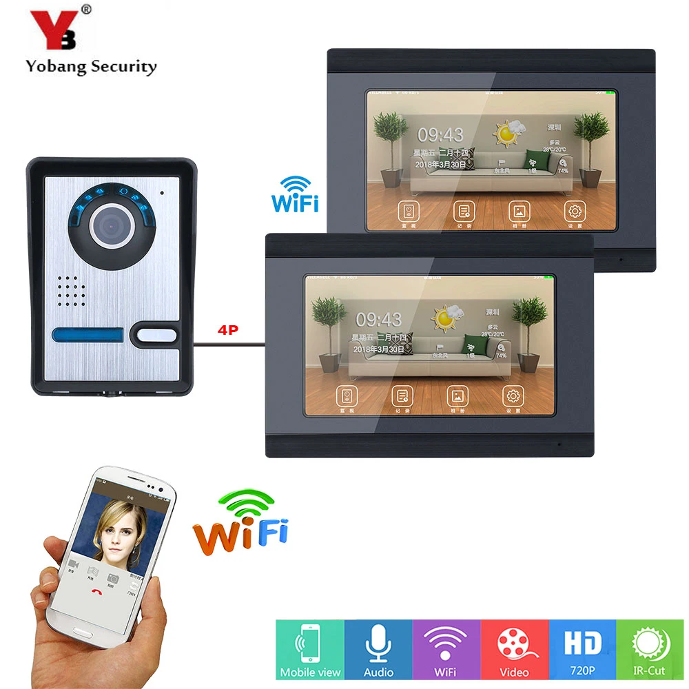 Видеодомофон yobangsafety 7 дюймовый ЖК дисплей Wi Fi беспроводной видеодомофон дверной