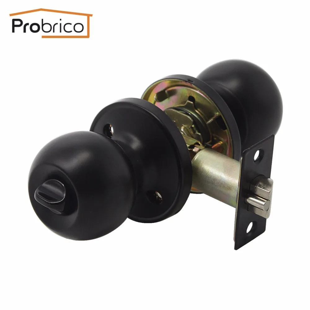 Probrico Black Interior Door Handle Round Door Knobs Rotation Lock