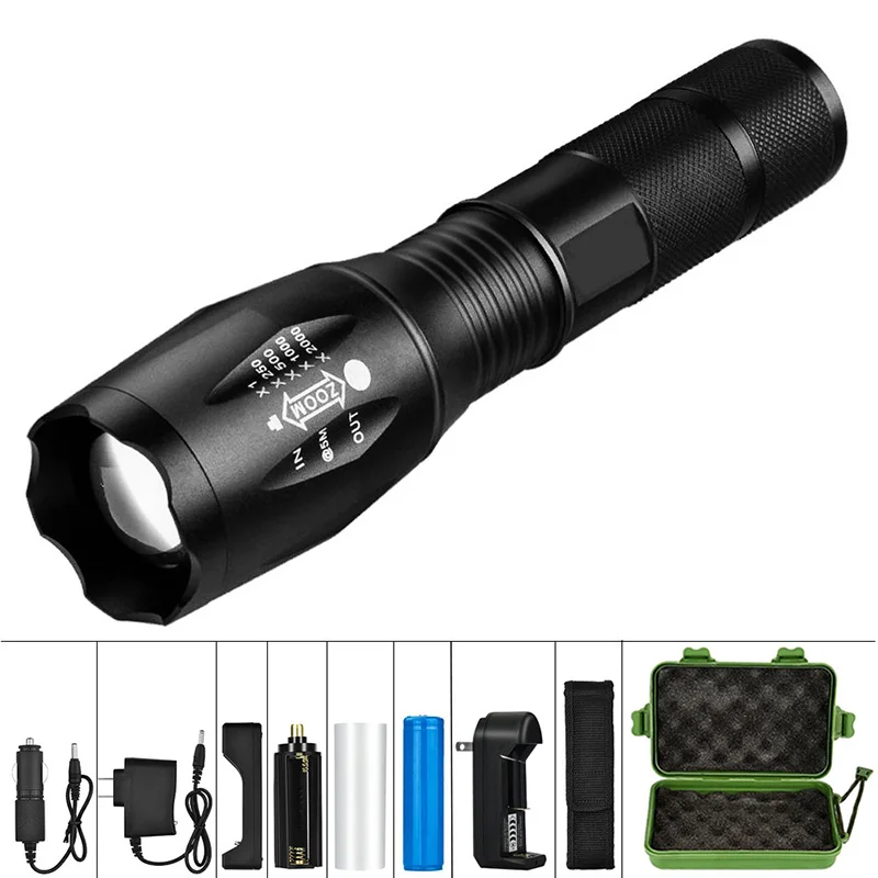 

US Stock T6 LED Handheld Tactical Flashlight 8000LM Zoomable Camping Fishing Head Torch Light Lamp Rechargeable Battery or AAA