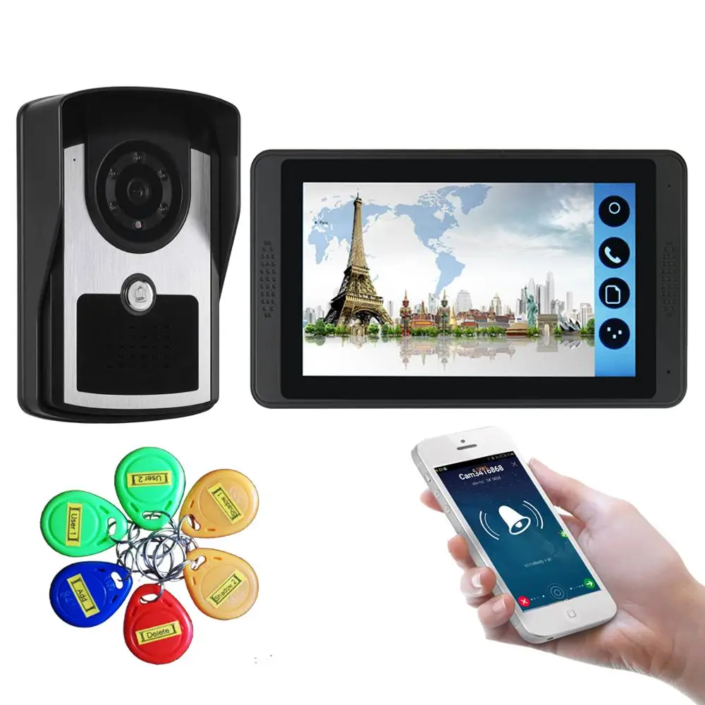 SmartYIBA RFID Контроль доступа видеодомофон 7 дюймов монитор Wifi беспроводной видео телефон двери дверной звонок визуальная система внутренней связи на вход