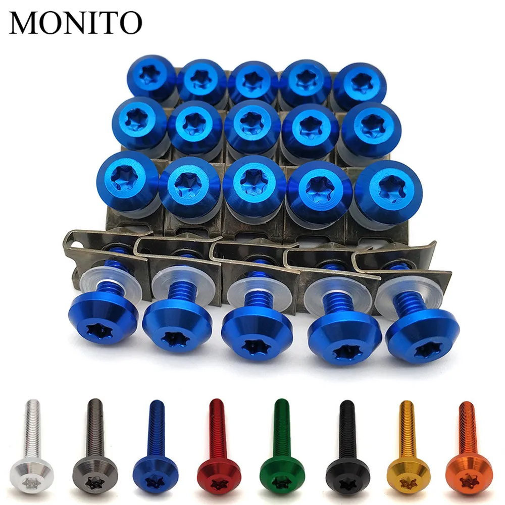 20pcs M6 Motorcycle Fairing Bolts Nuts Kit Body Fastener Clips Screws