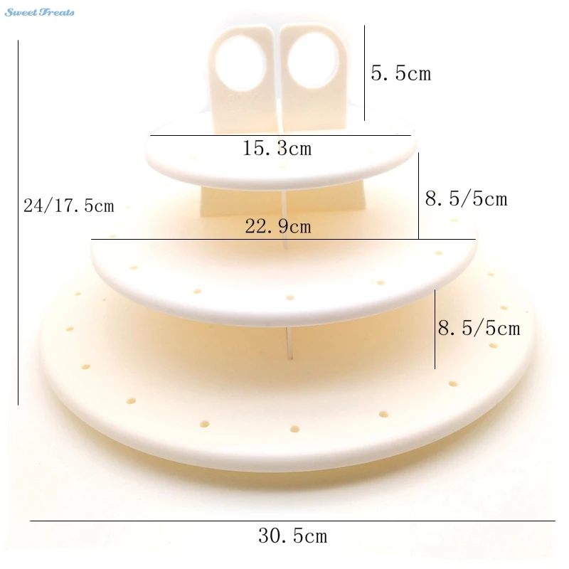 Подсластители 3 уровня круглый белый торт поп-стенд, вмещает 40 торт выскакивает вмещает до 42 торт выскакивает или 21 кексы
