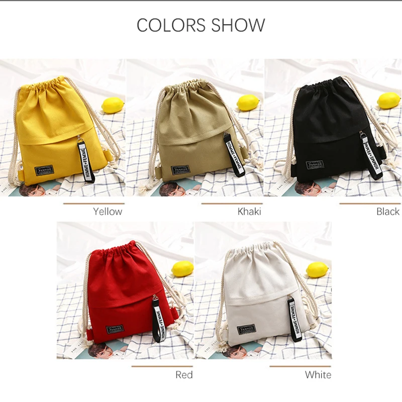 Dropshipping! Fashion Canvas Drawstring Backpack Bag Portable Casual String Knapsack for Women Shoulder Bag 5 Colors