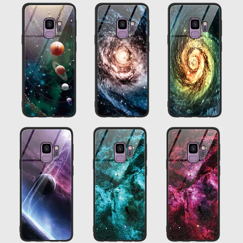 

Tempered glass Universe phone case For Samsung Galaxy S8 S9 Plus Note8 Note9 Soft Cover TPU Fundas Coque Luxury accessories Case
