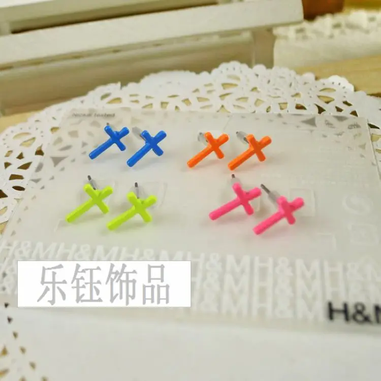 

Fashion Hot Sale New Arrival Neon Orange GREEN Color Cross Stud Earring E648