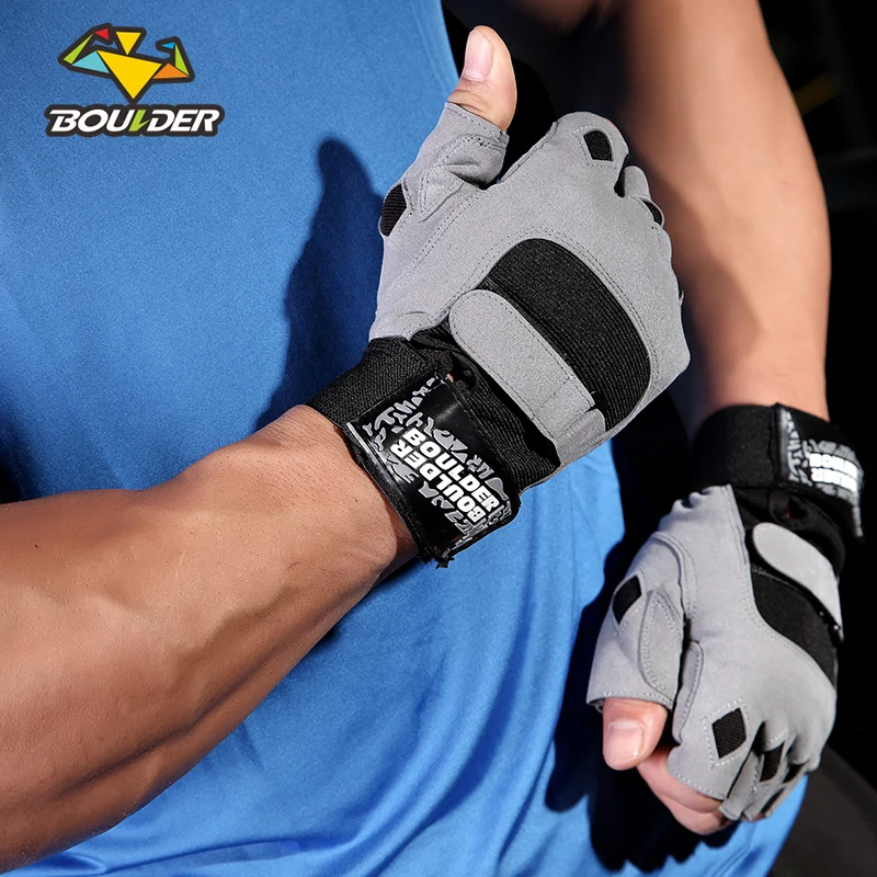 

Men Brand Gyms Body Building Yoga Weightlifting Half finger Fight Durable breathable Luvas Fitness Gloves Black Gray Mittens New