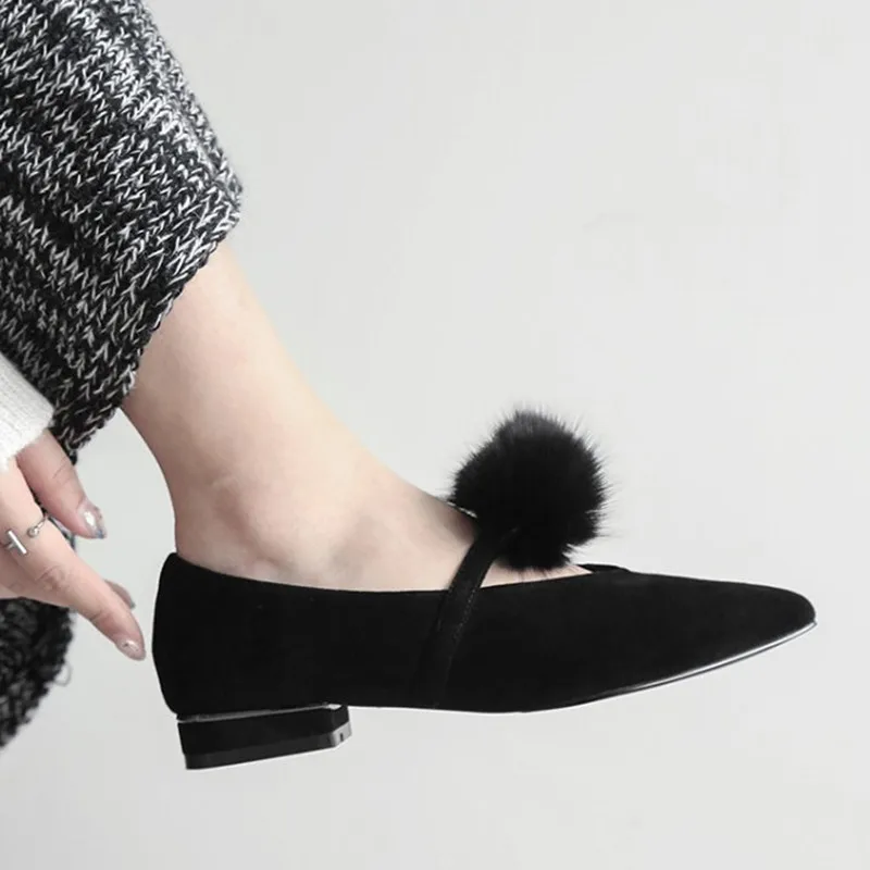 

Brand New Pointed Toe Mary Janes Shoes Women Flats Casual Fur Slip On Ladies Shoes Autumn Fashion Comfortable Shoes Woman