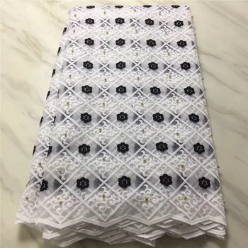 

Latest African Women Lace black And White Fabrics Beaded Nigerian French Lace Embroidered Tulle Lace Fabric With Beads For Party