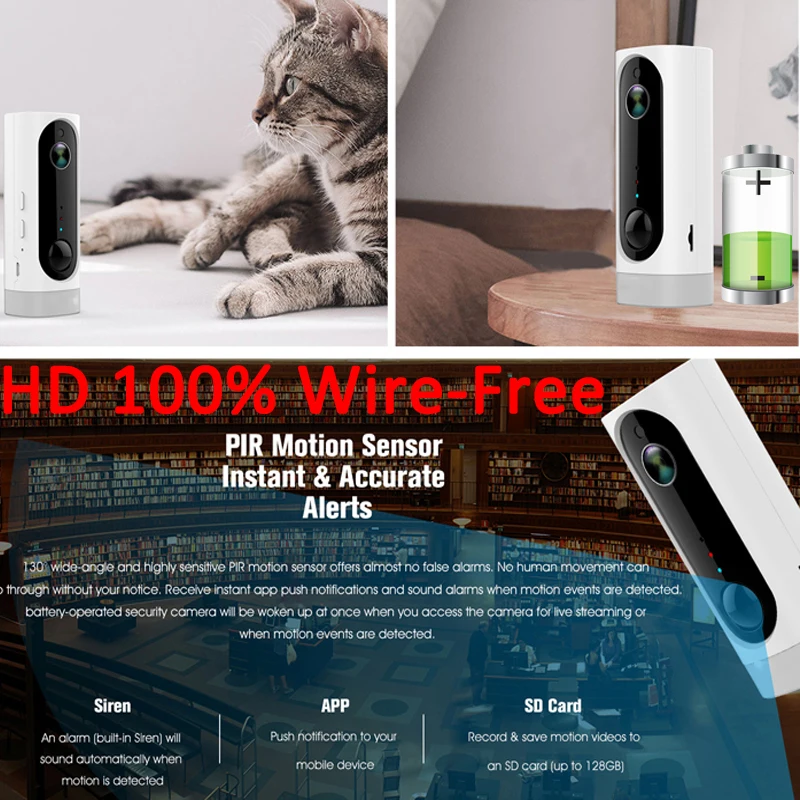 HD 720P Tuya Smart Life с питанием от батареи, домашняя IP камера, облачное хранилище, 128G, TF карта, камера видеонаблюдения