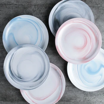 

Creative porcelain dish colorful marble design pink blue dinne plate steak plate European Ameraica style living