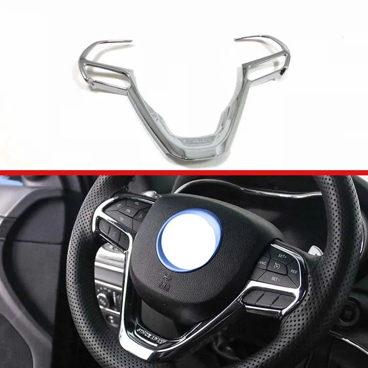 

For Jeep Grand Cherokee 2018 2019 Car Styling Accessories ABS Chrome Steering Wheel Panel Cover Bezel Trim Insert Badge Molding