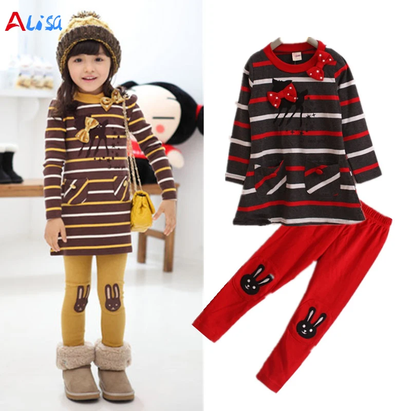 New Design Spring 2016 Baby Girls Casual Sets Fashion Cartoon Pattern