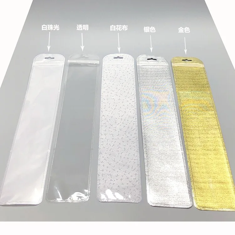 

7x40cm Long Clear Plastic Zipper Ziplock Bag with Hang Hole,gold Zip Lock Watch/Chain Retail Transparent Packaging Bag