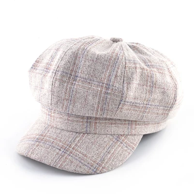 TQMSMY Newsboy Cap For Women Winter Beret Vintage British Plaid Beret Painter Hats Female Octagonal Cap Men Berets Caps TMB14 - Цвет: Beige