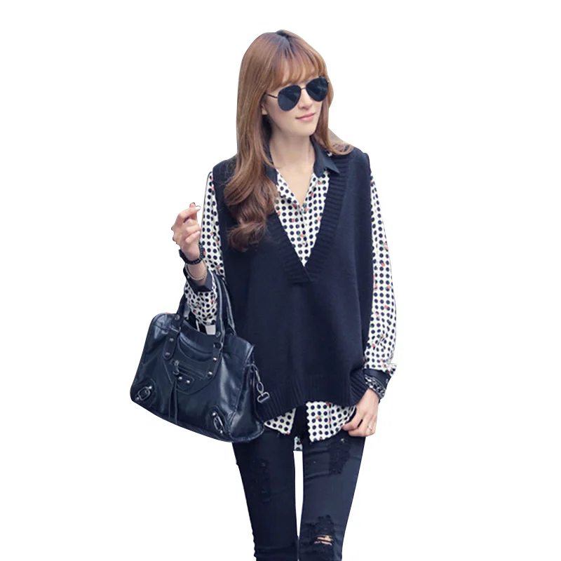 

Loose Sleeveless Sweater Vest Women Casual Tank Tops Pullover Autumn Winter V-Neck Knitted Office Lady Korean Style Vest Femme