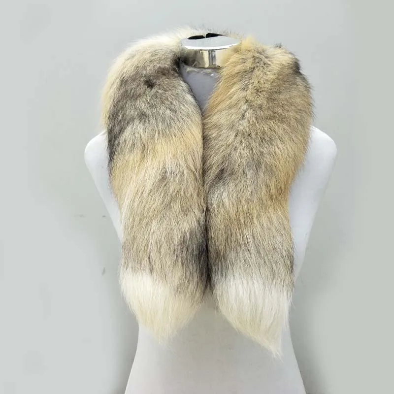 Real Fox Fur Scarf Women Men Striped Winter Warm 80 90CM Long Tail