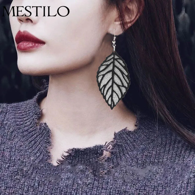 MESTILO Новые панк золотые серебряные черные Большие матовые листья Висячие серьги