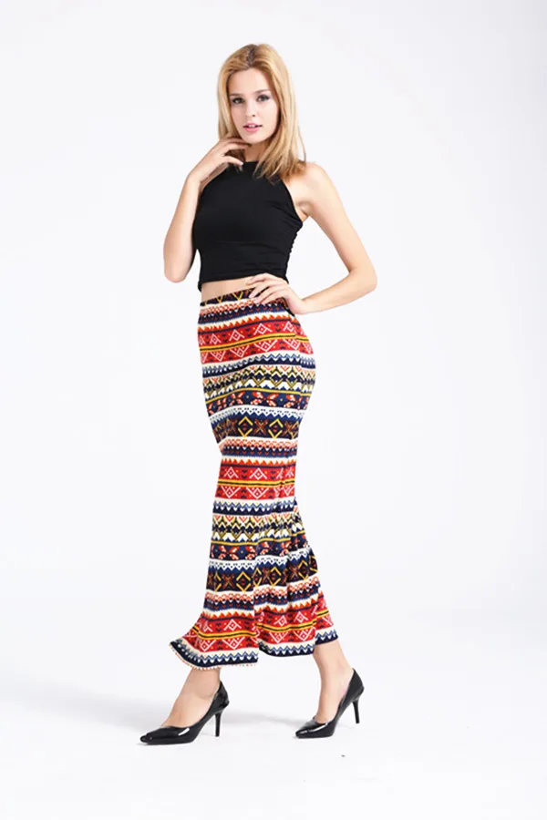 Summer Ethnic Style Aztec Round Wave Symbol Printed Skirts Women High