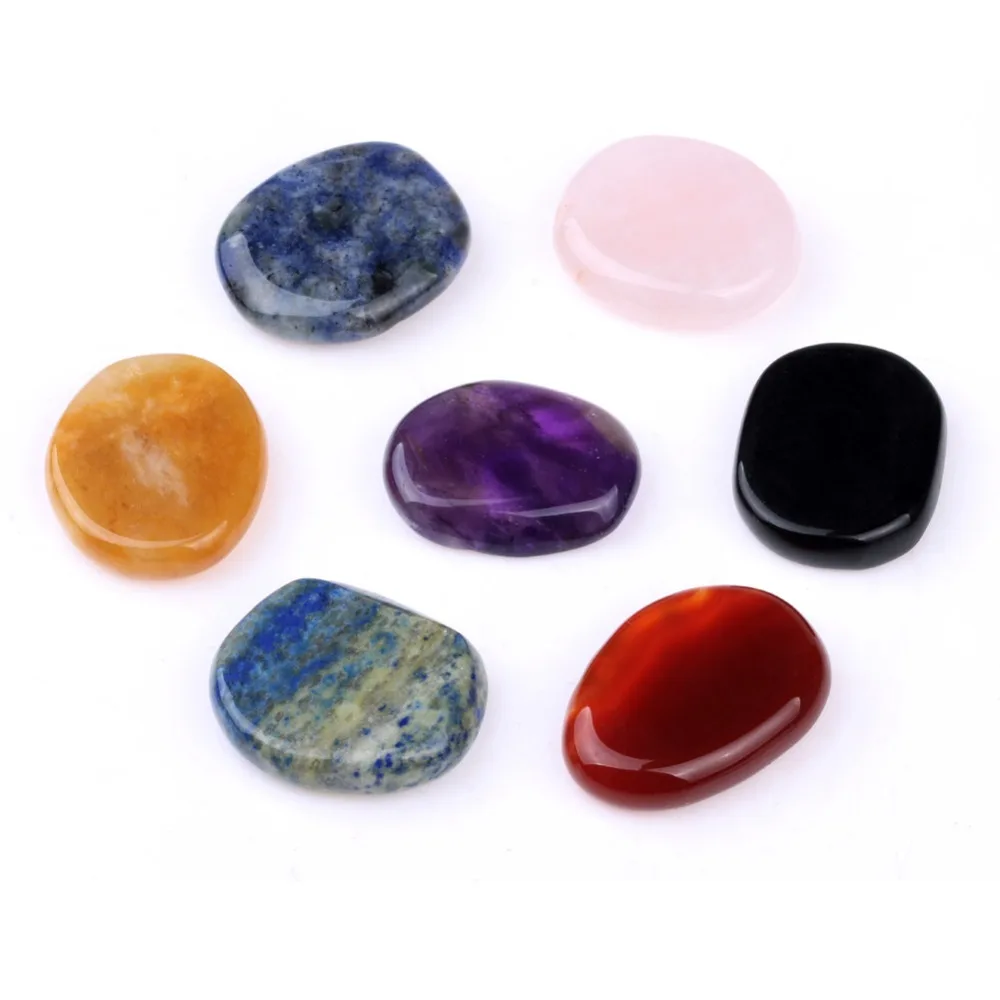 

7 pcs Palm Stones Chakra Set Natural Palm Crystals Reiki Healing Stones Feng Shui Decor with one Pouch 2018 New Arrival