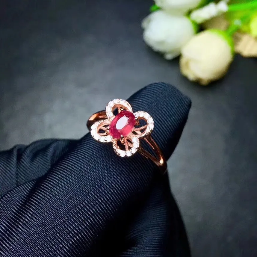 Бабочка Кольцо рубиновое кольцо Бесплатная доставка натуральной Ruby серебро 925 Изящные Украшения ручной работы перстни Gem 4*6 мм